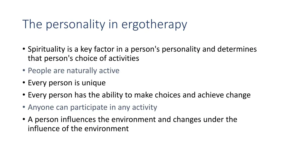 the personality in ergotherapy