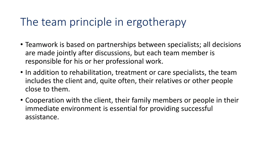 the team principle in ergotherapy