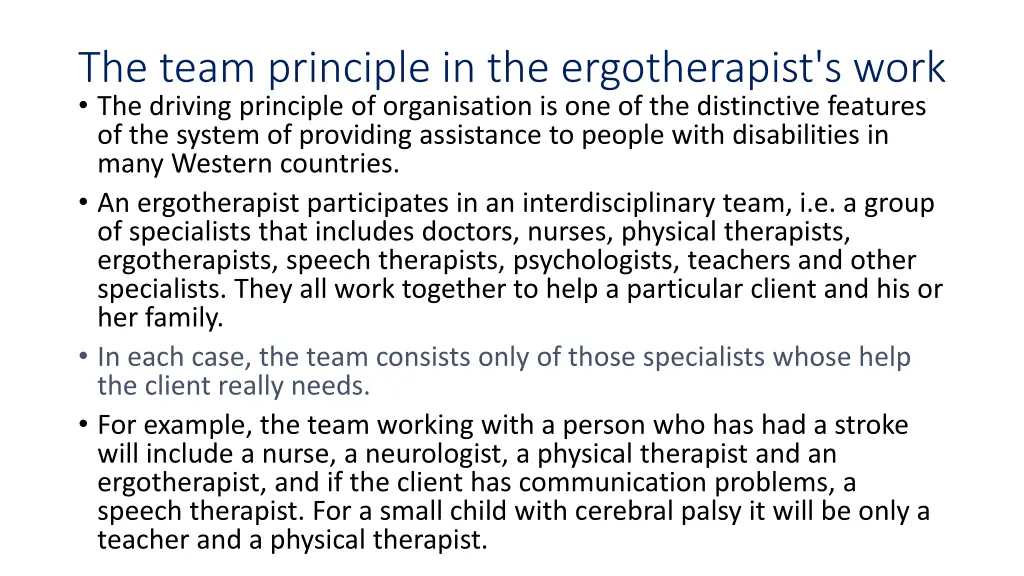 the team principle in the ergotherapist s work