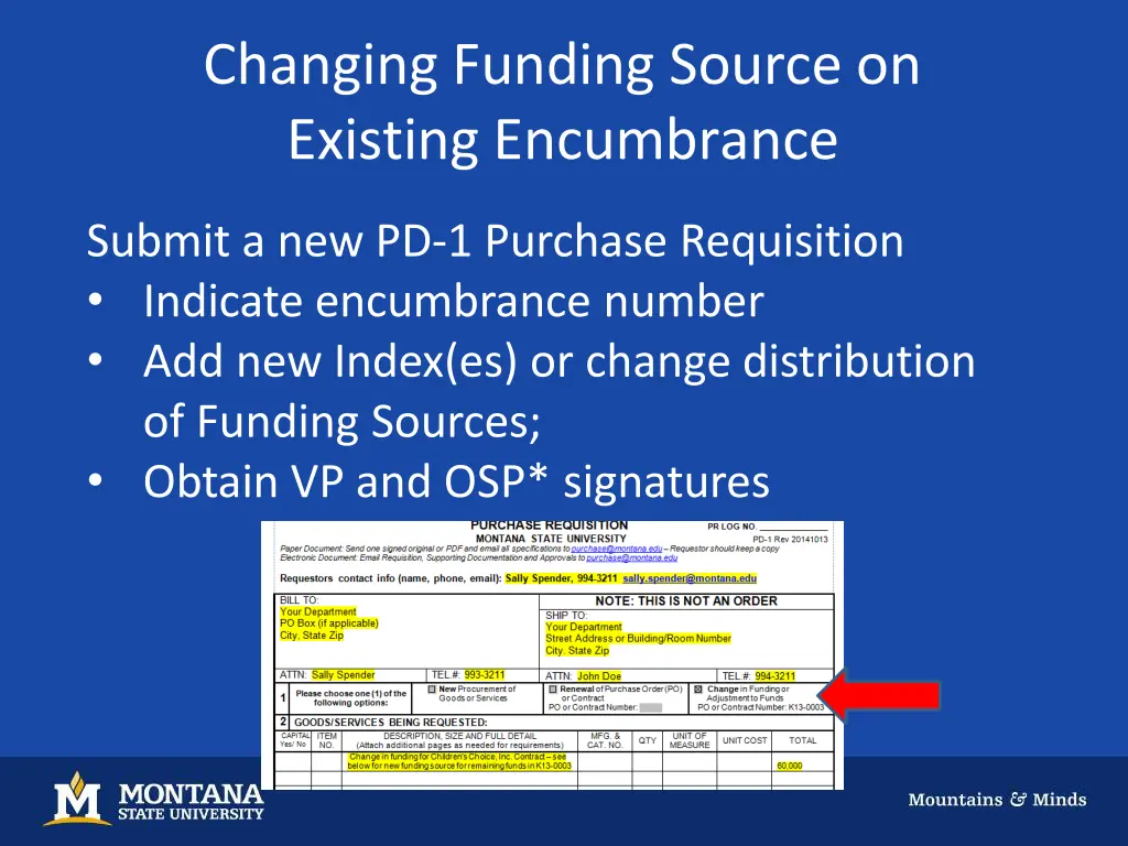 changing funding source on existing encumbrance