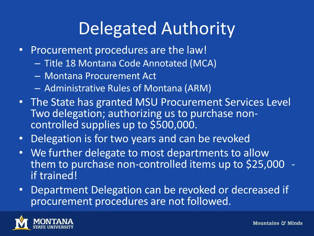 delegated authority procurement procedures