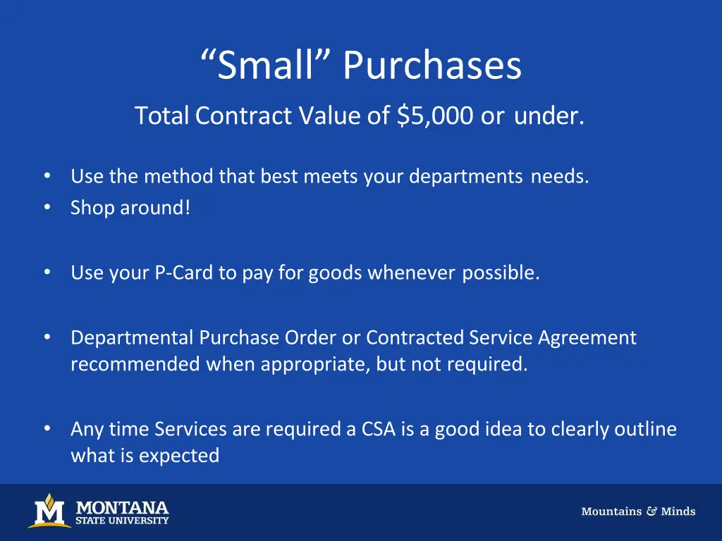 small purchases total contract value