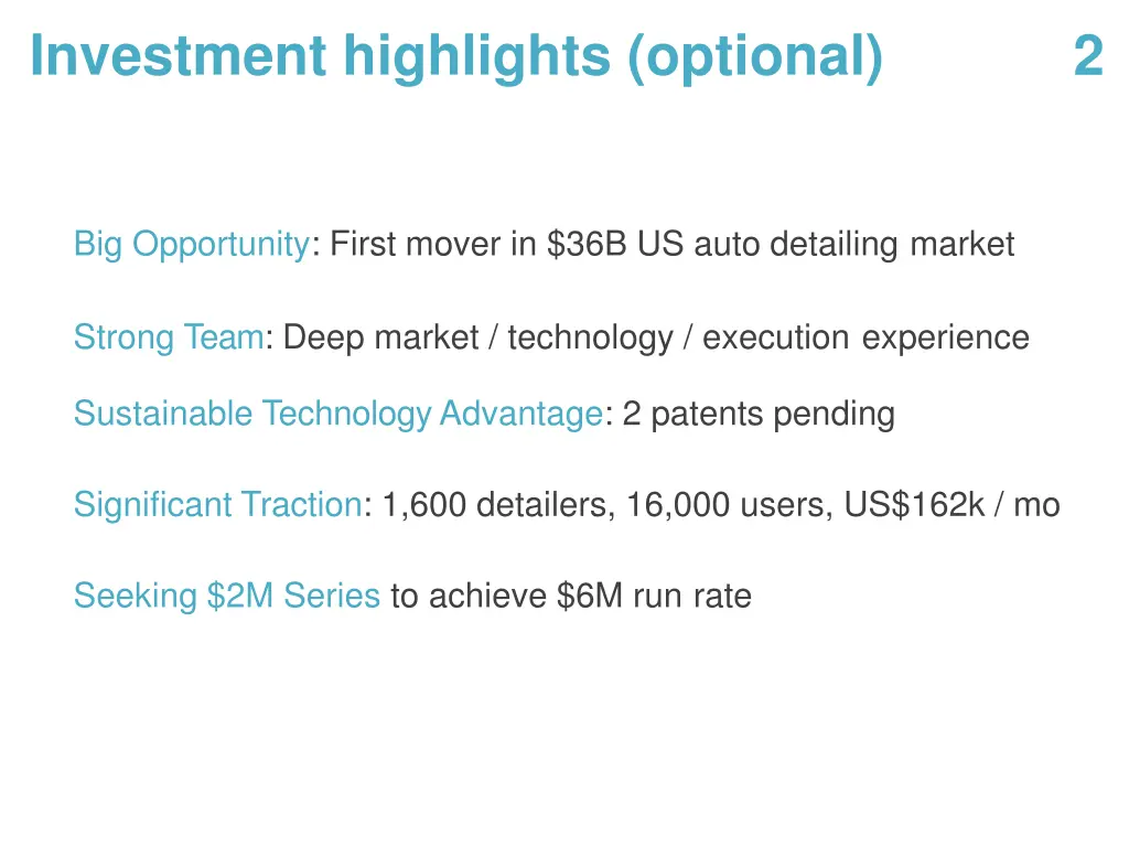 investment highlights optional