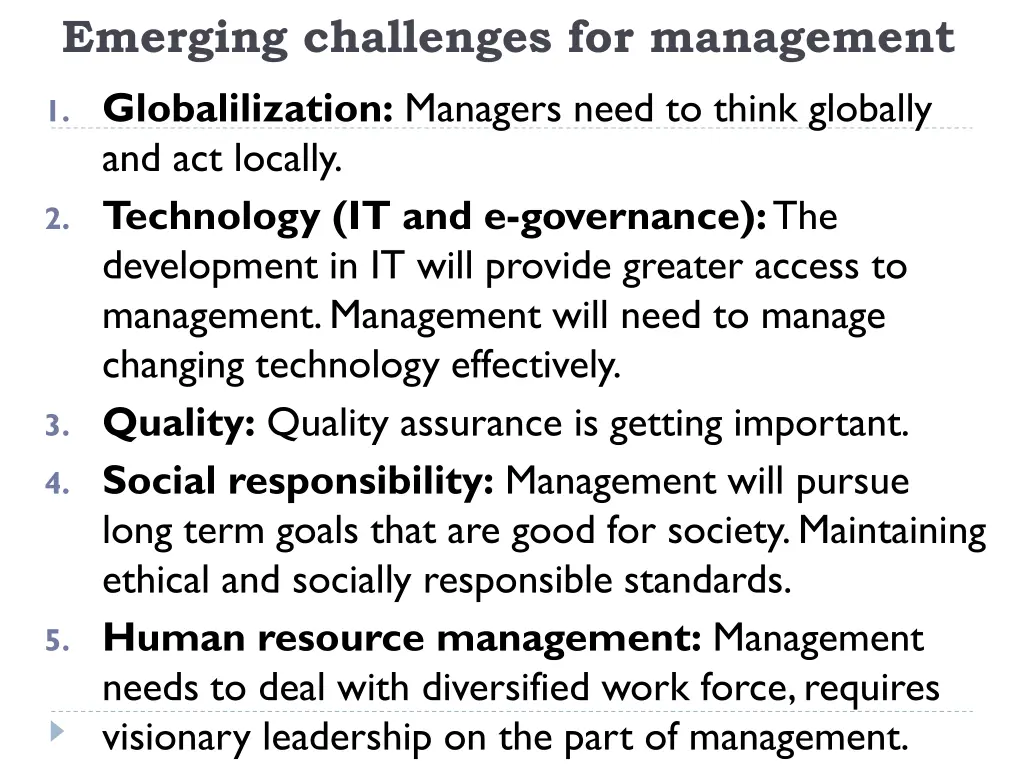 emerging challenges for management