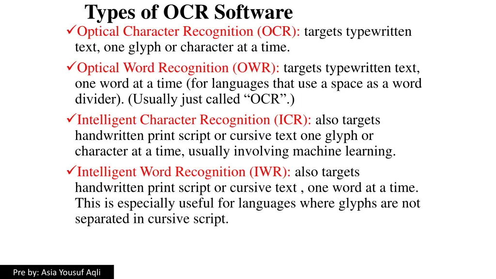 types of ocr software optical character