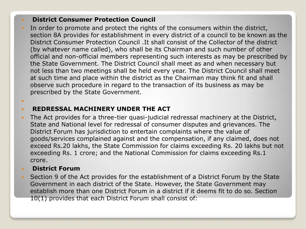 district consumer protection council in order