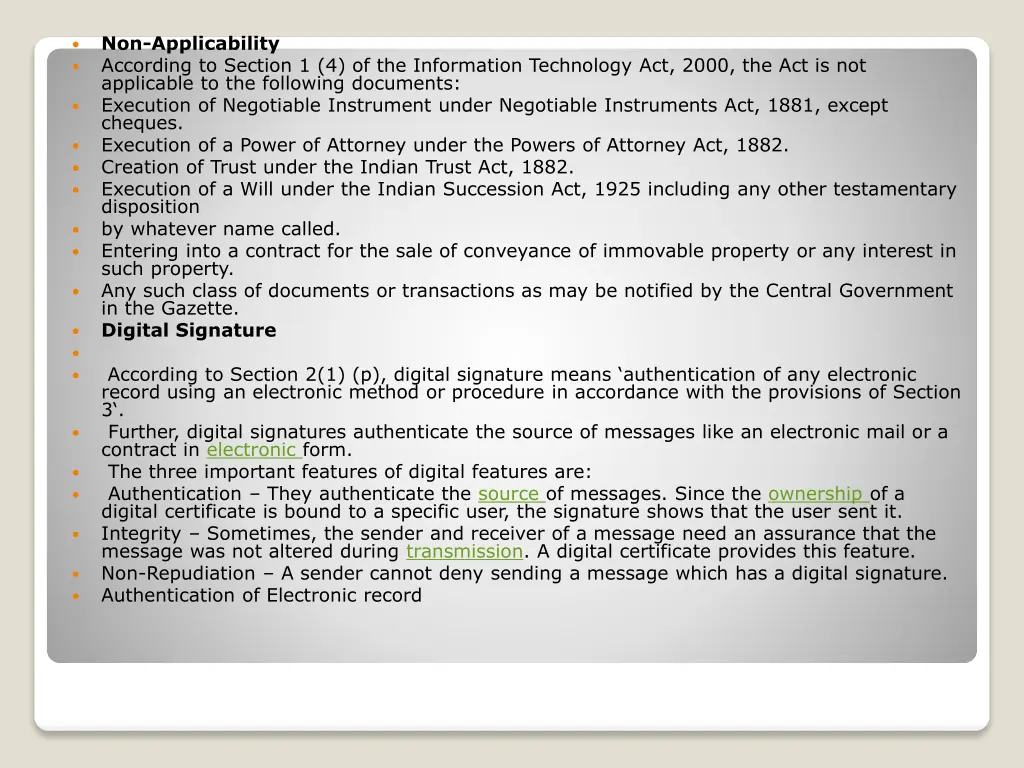 non applicability according to section