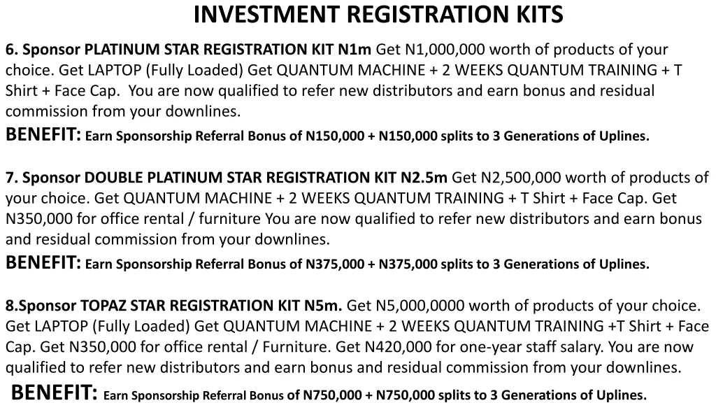 investment registration kits