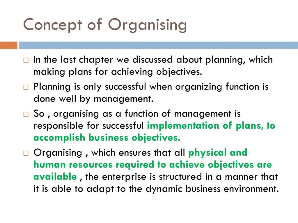 concept of organising