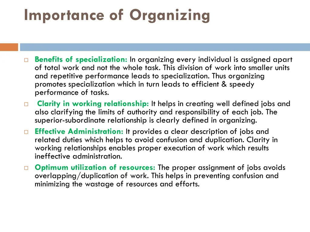 importance of organizing