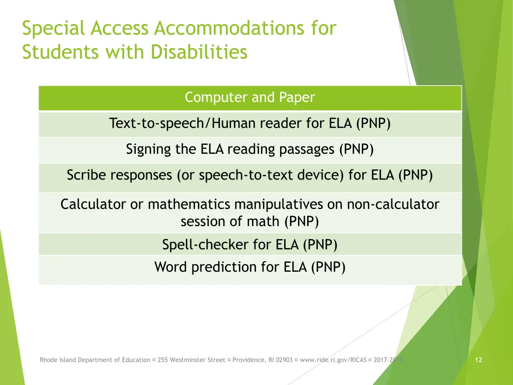 special access accommodations for students with