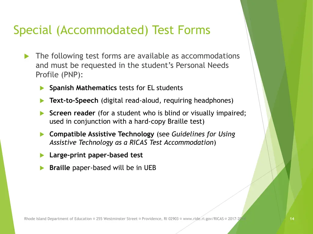 special accommodated test forms