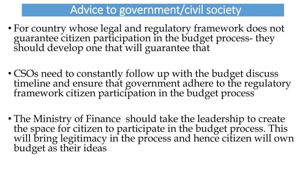 advice to government civil society advice