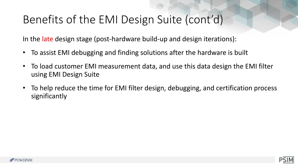 benefits of the emi design suite cont d