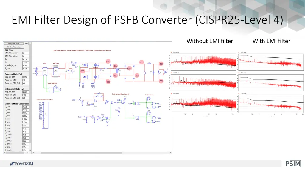 emi filter design of psfb converter cispr25 level