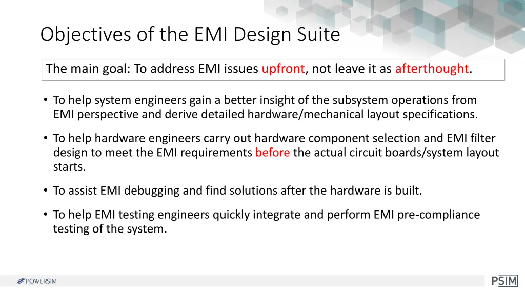 objectives of the emi design suite