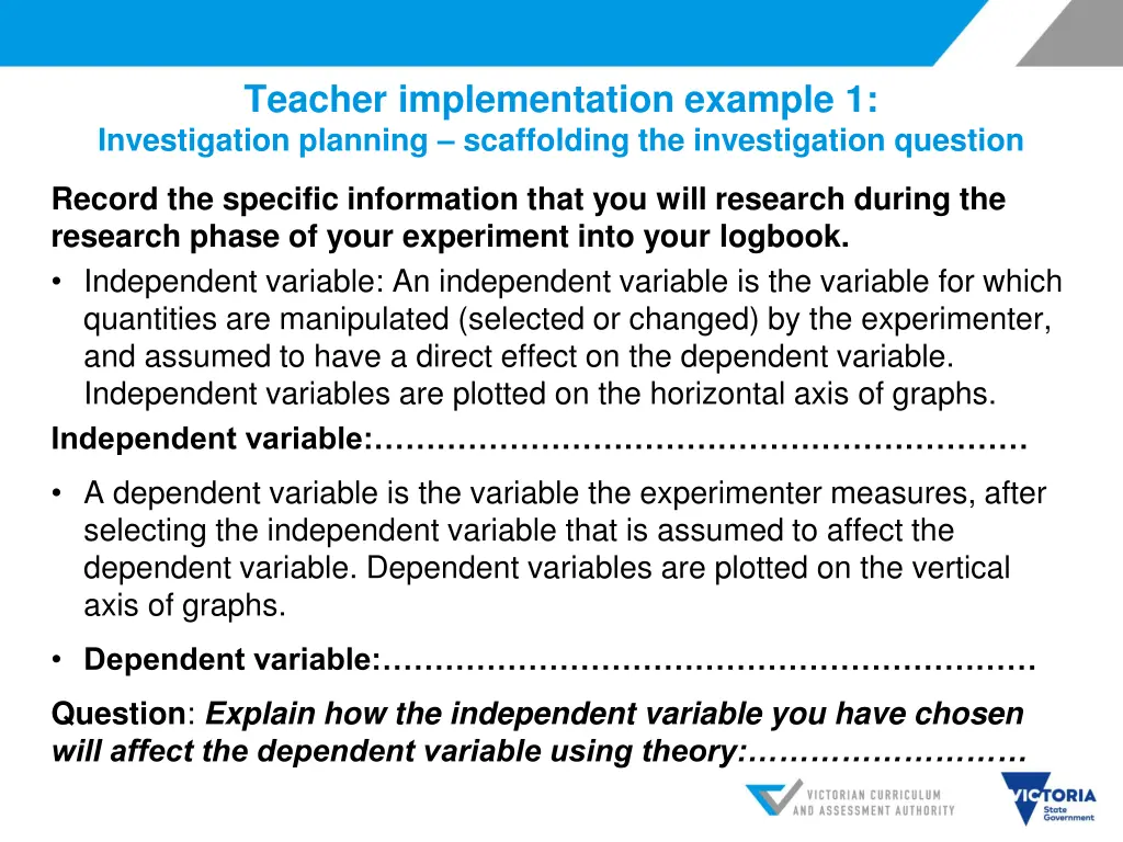 teacher implementation example 1 investigation