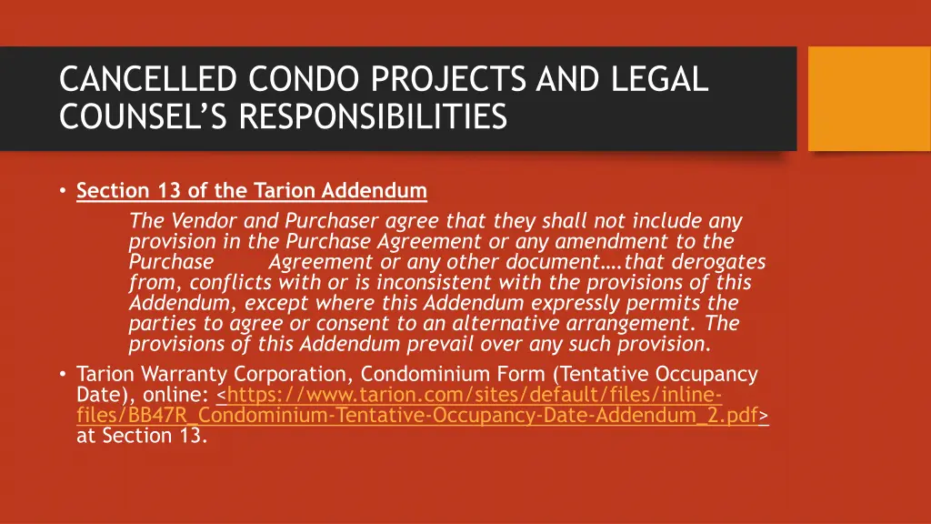 cancelled condo projects and legal counsel 1