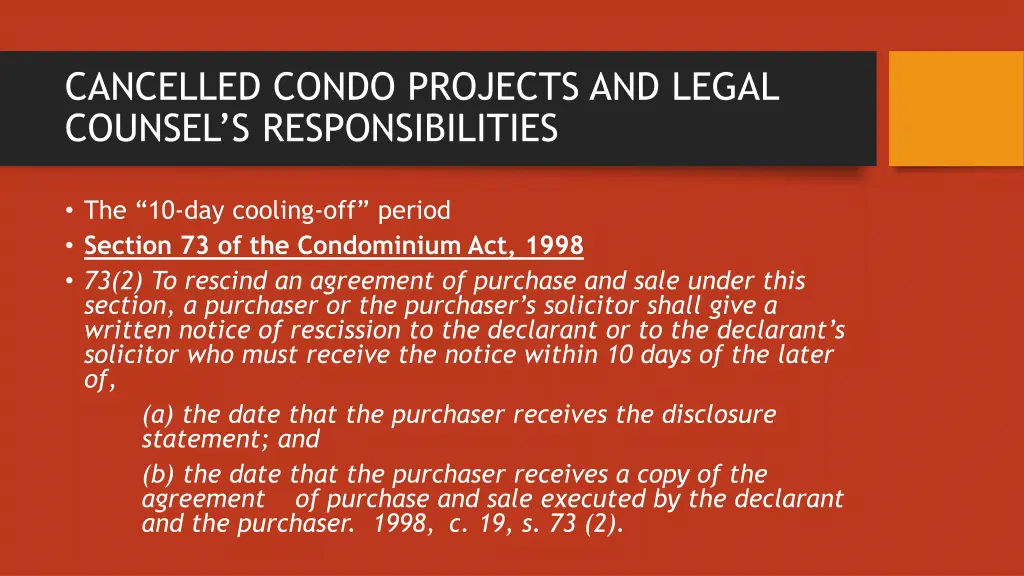 cancelled condo projects and legal counsel