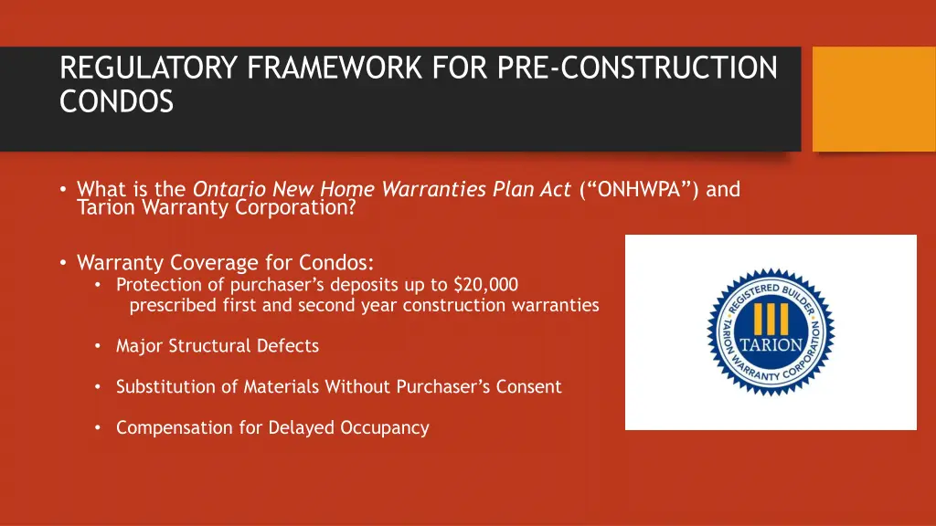 regulatory framework for pre construction condos