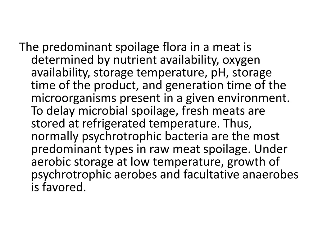 the predominant spoilage flora in a meat