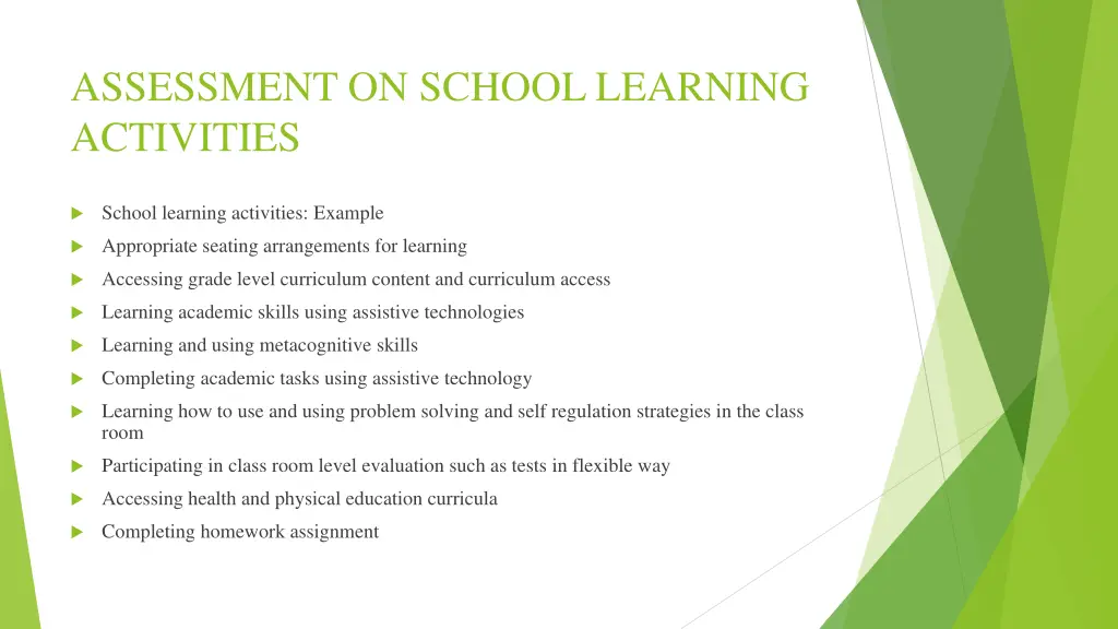 assessment on school learning activities