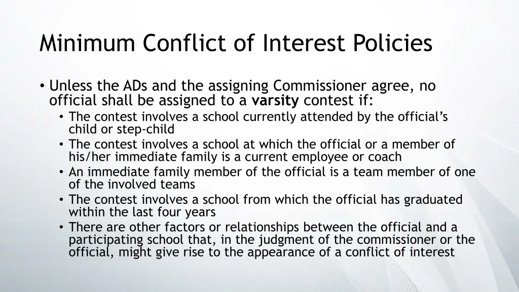 minimum conflict of interest policies