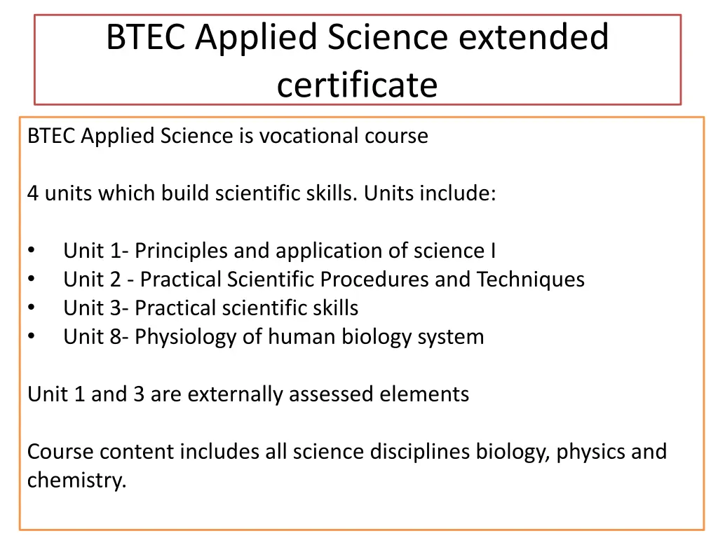 btec applied science extended certificate