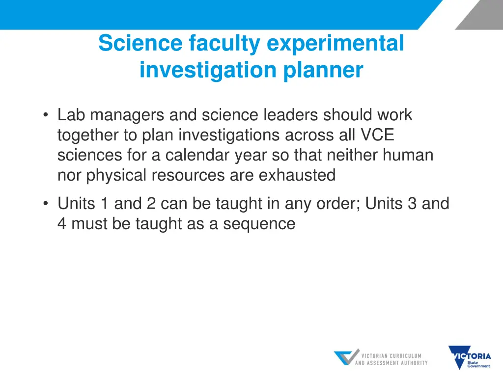 science faculty experimental investigation planner