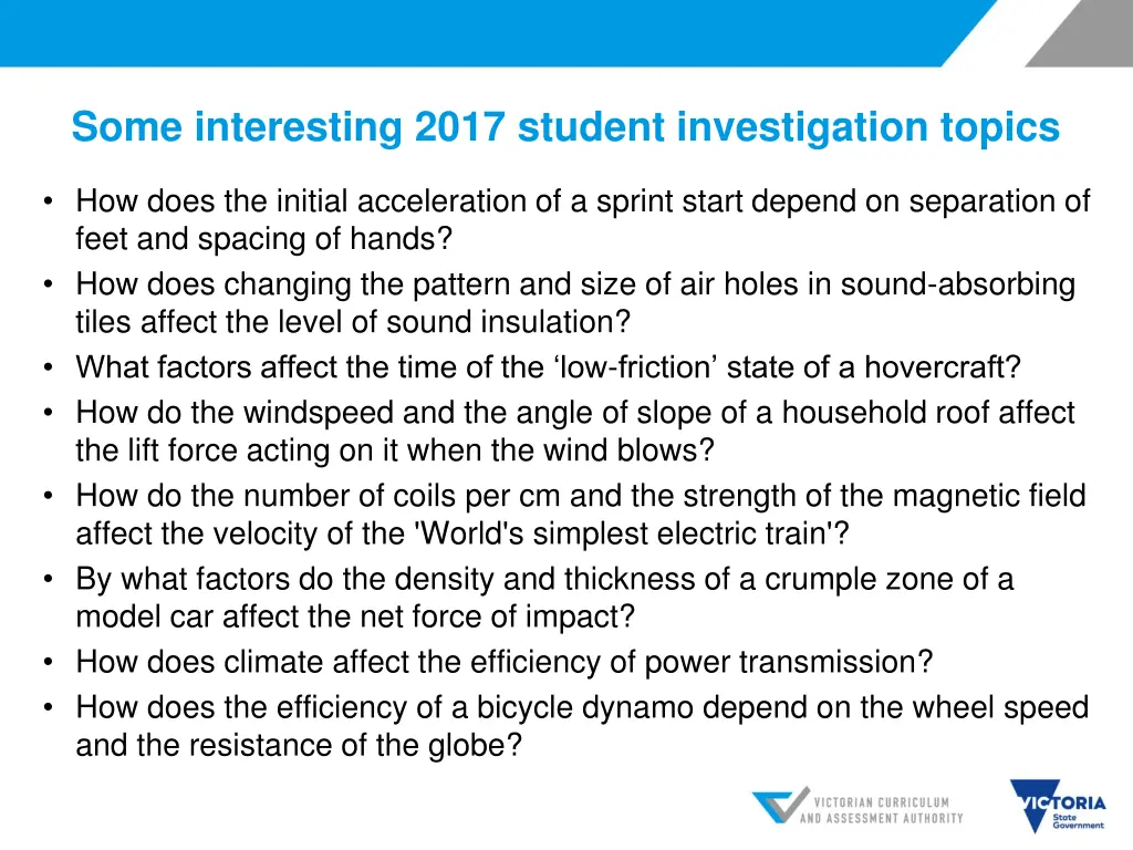 some interesting 2017 student investigation topics