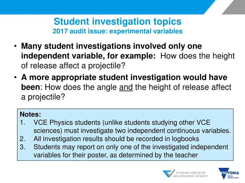 student investigation topics 2017 audit issue