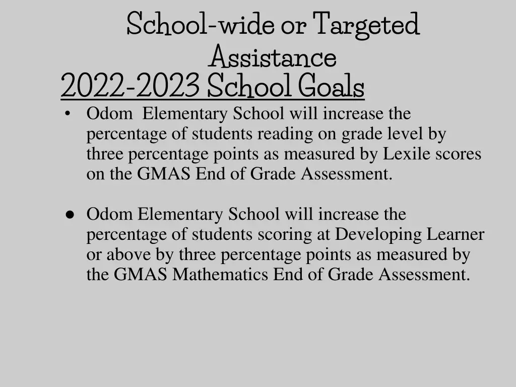 school wide or targeted assistance 2022 2023