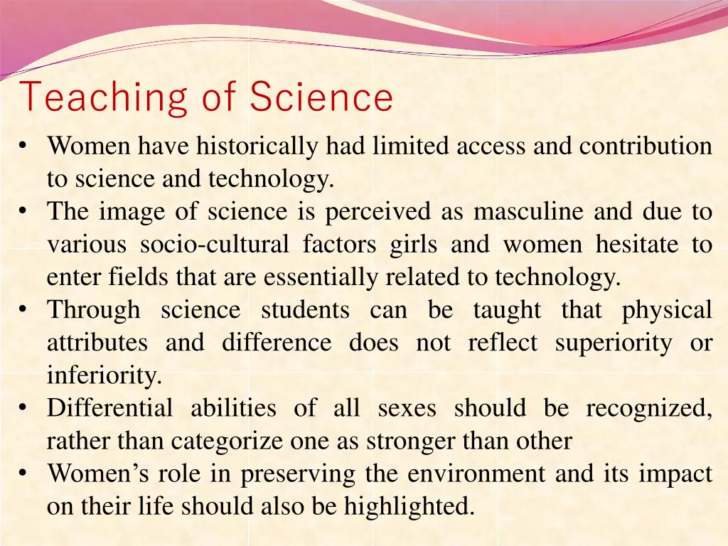 teaching of science women have historically