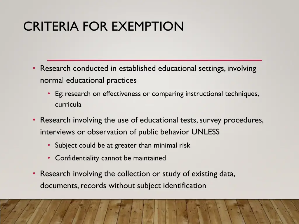 criteria for exemption