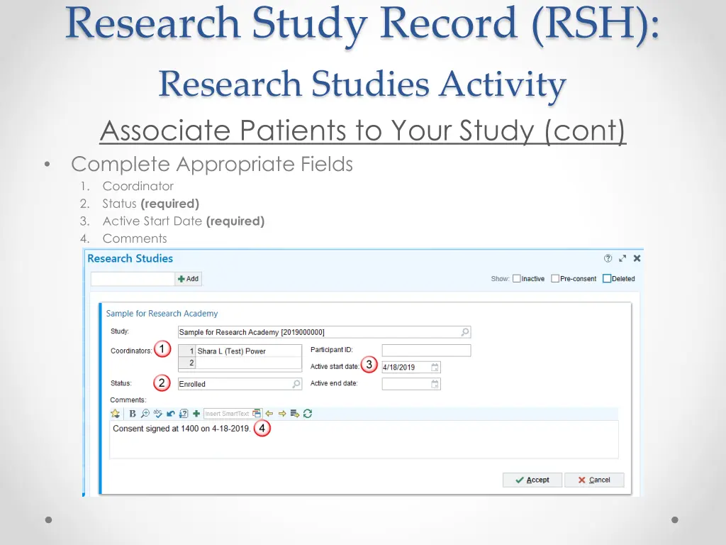 research study record rsh 3