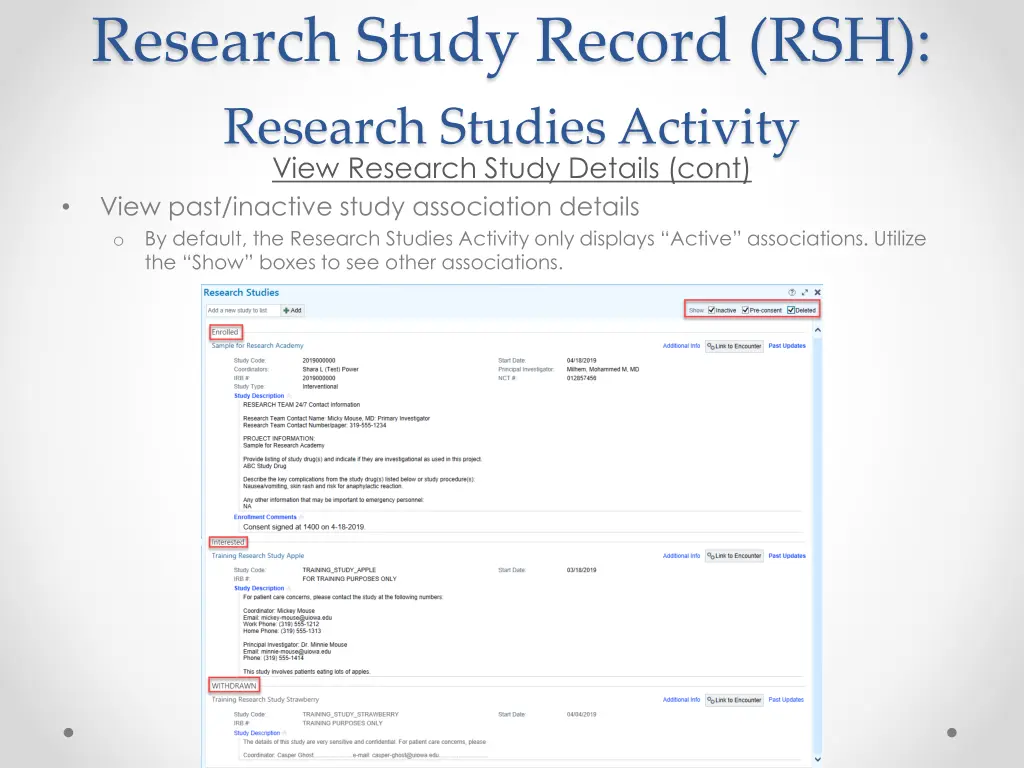 research study record rsh 5