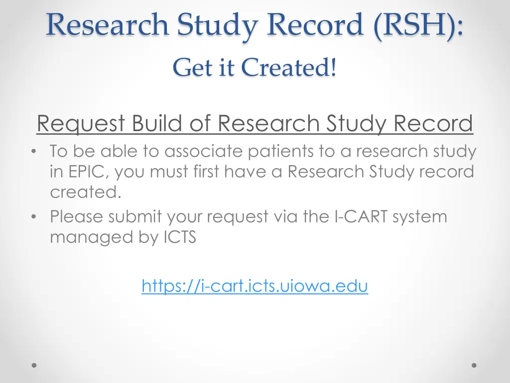 research study record rsh