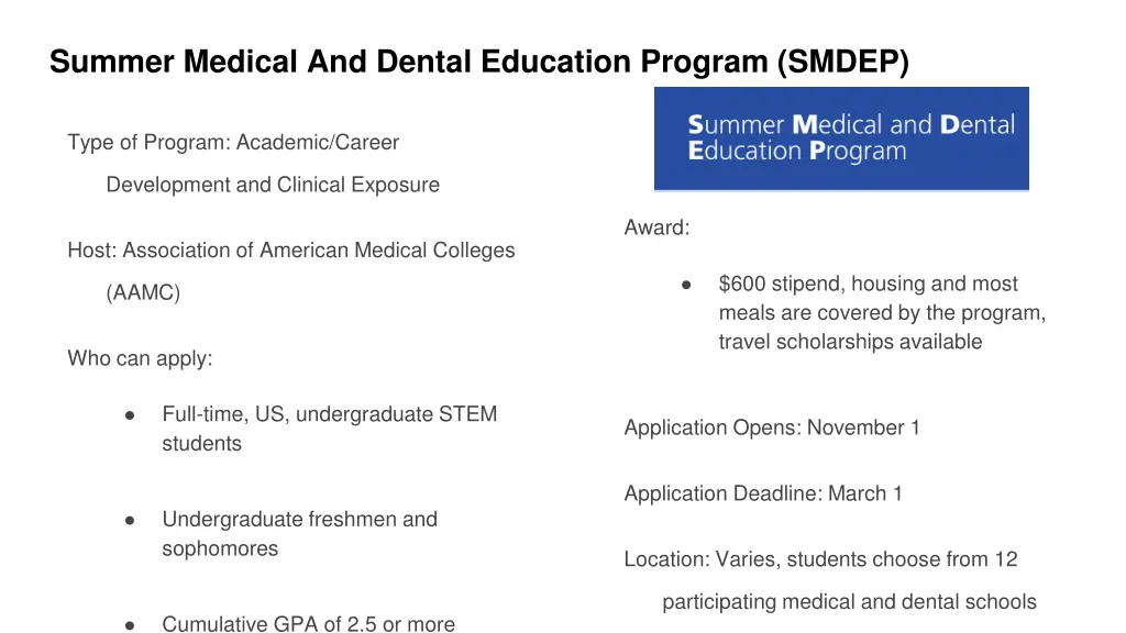 summer medical and dental education program smdep