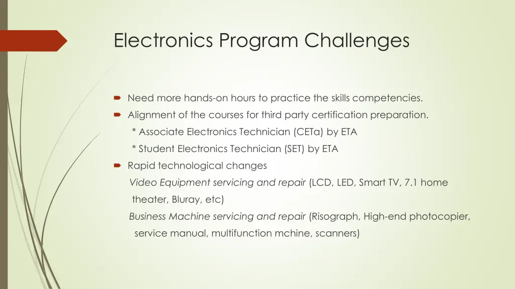 electronics program challenges