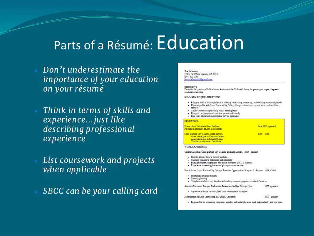 parts of a r sum education