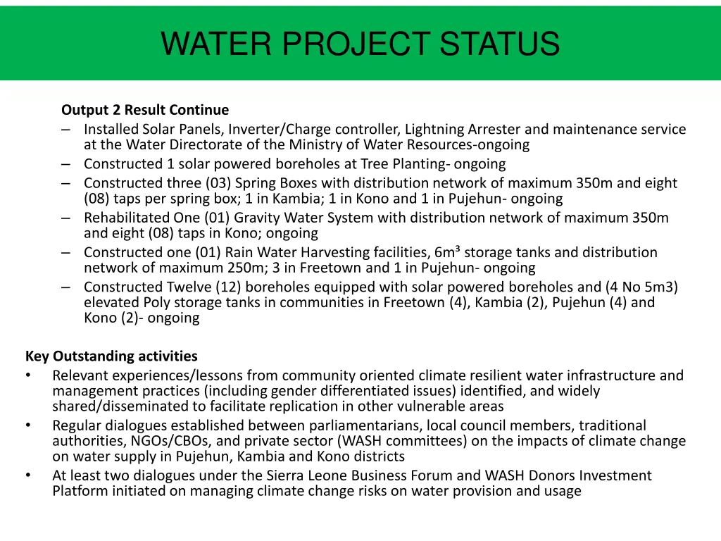 water project status 1