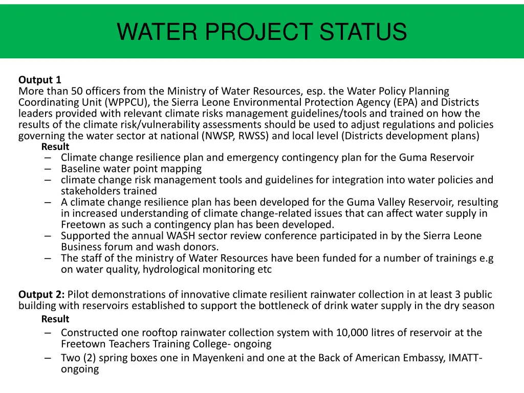 water project status