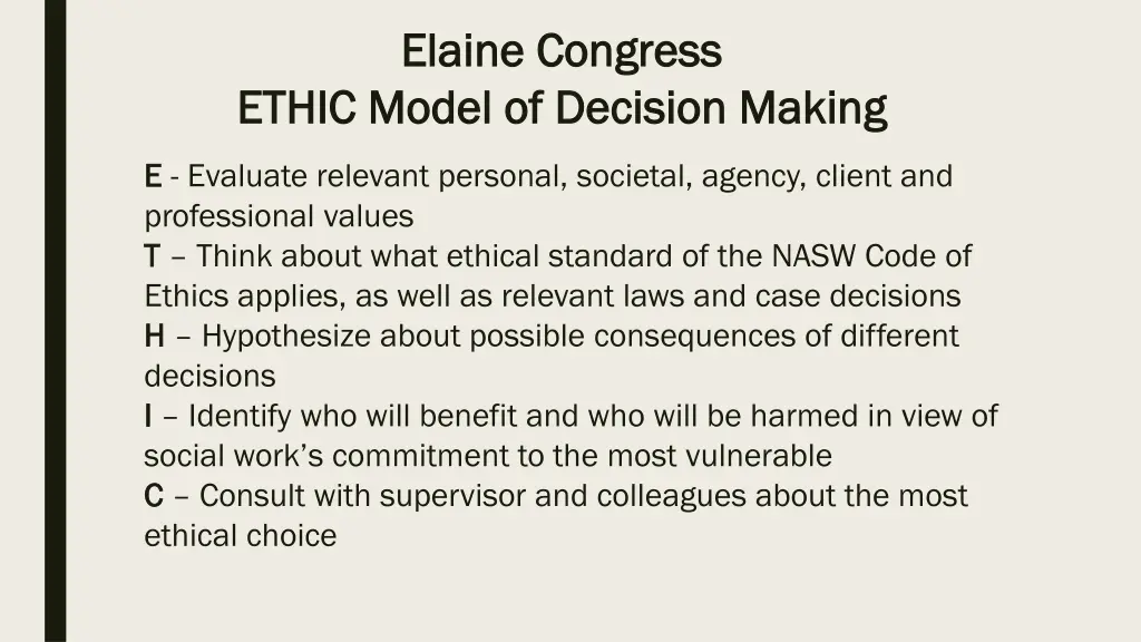 elaine congress elaine congress ethic model