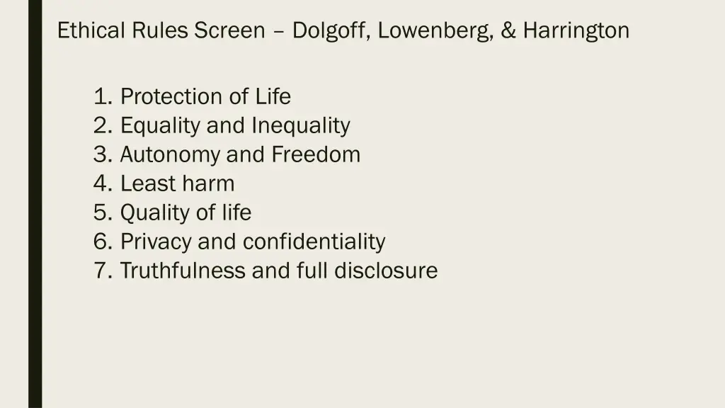 ethical rules screen dolgoff lowenberg harrington