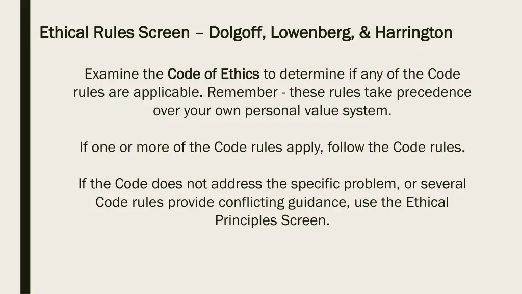 ethical rules screen ethical rules screen dolgoff