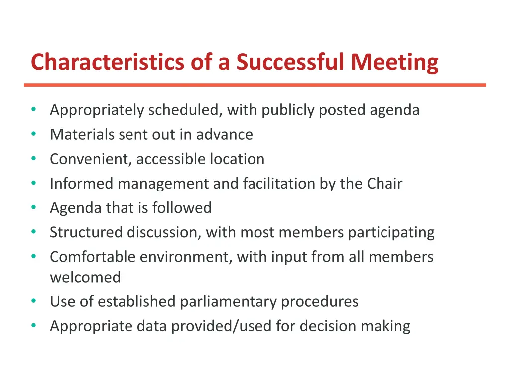 characteristics of a successful meeting