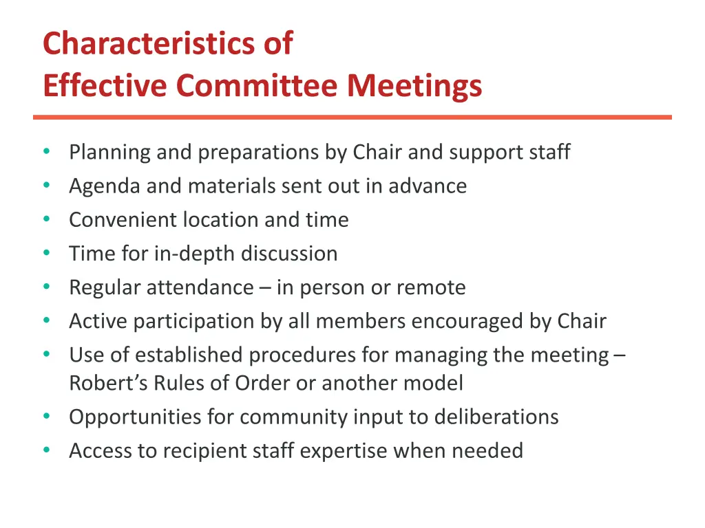 characteristics of effective committee meetings