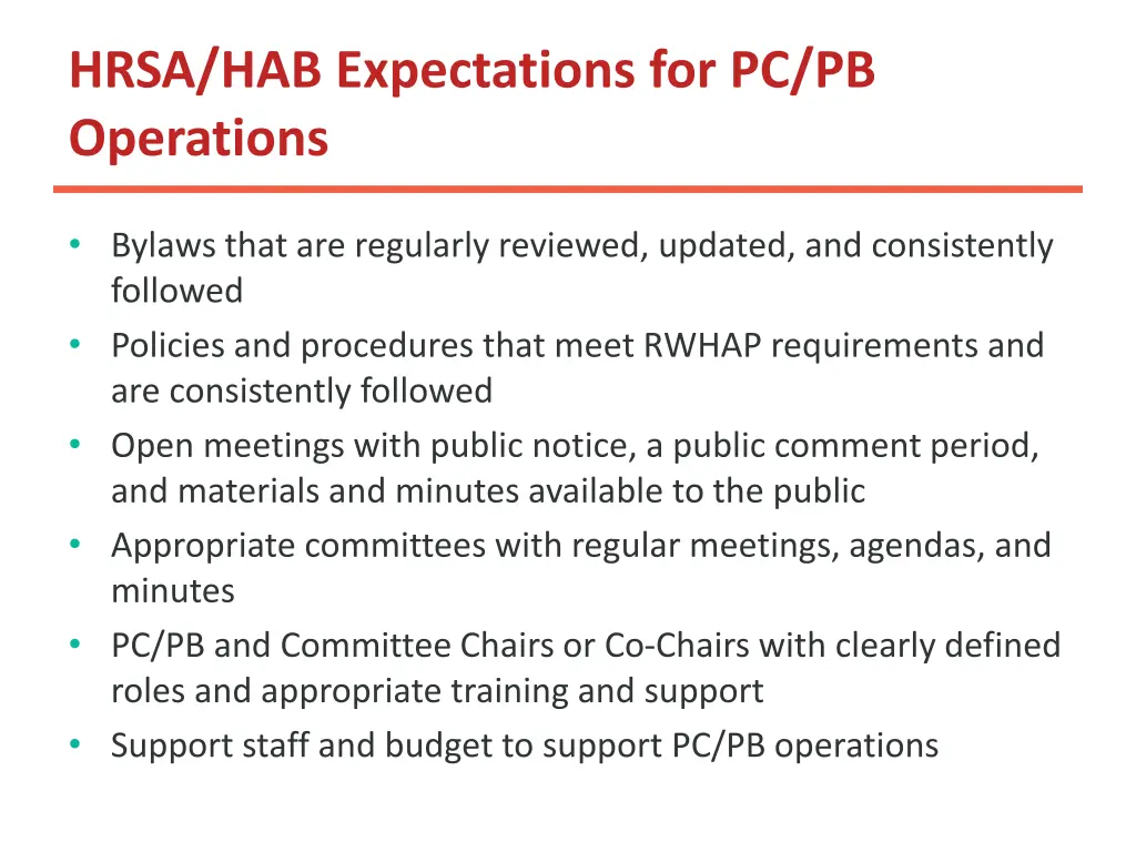 hrsa hab expectations for pc pb operations