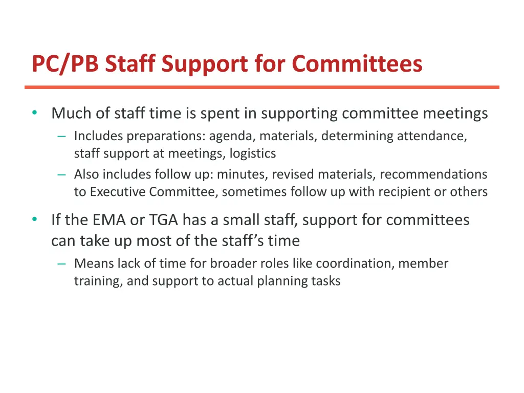 pc pb staff support for committees