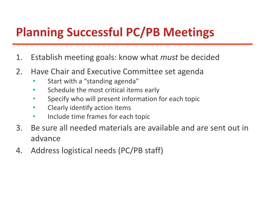 planning successful pc pb meetings